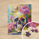 Moderne Kunst noch Leben Abstrakter Schädel und Bl Puzzle<br><div class="desc">Ein modernes impressionistisches Gemälde, das ein ruhiges Leben eines Schädels darstellt, umgeben von lebhaften Blume in lebhaften Pastellfarben. Die sanften, aber lebhaften Pinselstriche mischen die Farbtöne Rosa, Grün, Blau und Gelb und schaffen einen Kontrast zwischen den zarten Blumen und dem krassen, symbolischen Schädel. Dieses Kunstwerk verleiht dem traditionellen Stillleben eine...</div>