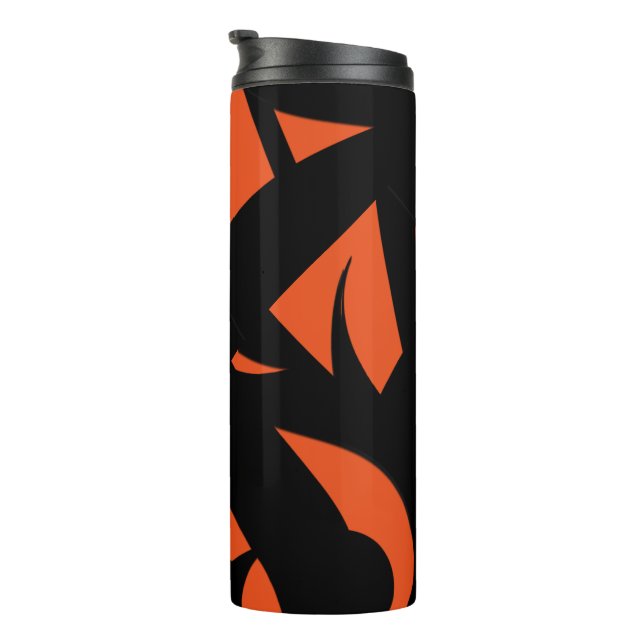 Moderne Kunst Orange / Schwarz Thermosbecher (Nach rechts gedreht)