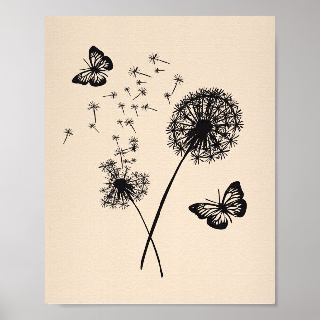 Moderne Kunst Pink Black Dandelion wünscht Schmett Poster (Vorne)