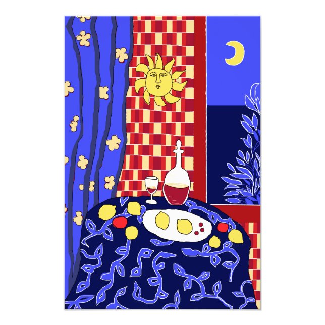 Moderne Kunst Stillleben mit Zitronen und Wein Fotodruck (Vorne)