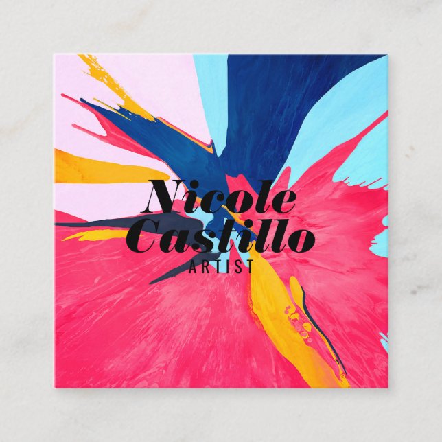 Moderne Künstlerin rosa abstrakte Kunstmalerei min Quadratische Visitenkarte (Vorderseite)