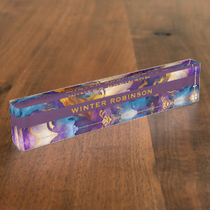 Moderne künstlerisch farbige goldene Aquarellfarbe Namensplakette