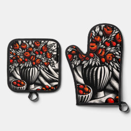 Moderne künstlerische Blume durch Fenstermalerei Ofenhandschuh & Topflappen-Set