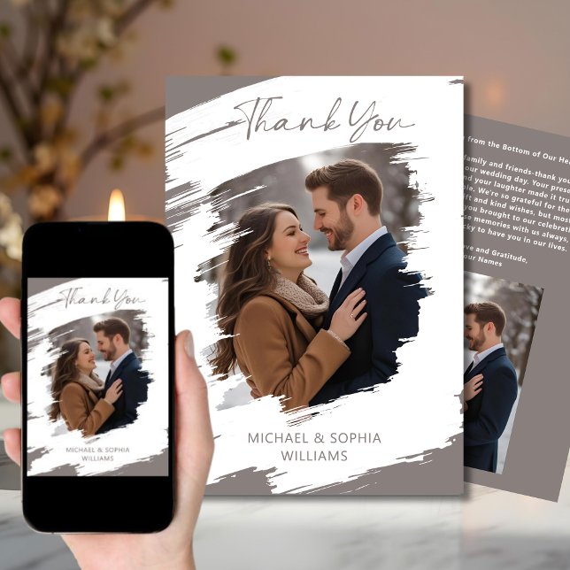 Moderne künstlerische Hochzeit Danke Winter Gray Einladung (Von Creator hochgeladen)