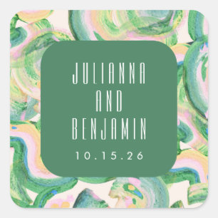 Moderne Künstlerische Hochzeit mit Abstrakter Wass Quadratischer Aufkleber