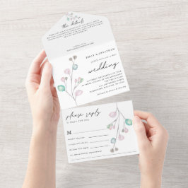 Moderne Künstlerische Pastel-Blätter Rosa Aquamari All In One Einladung