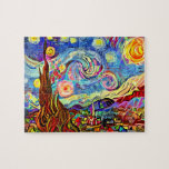 Moderne künstlerische Starry Night Painting Puzzle<br><div class="desc">Eine künstlerisch gestaltete und digital bemalte Sternenlandschaft mit Zypressenbaum.</div>