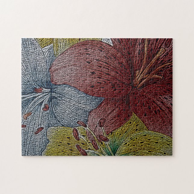 Moderne Kunstmalerei bunter Lilienbälle Blume Puzzle (Horizontal)