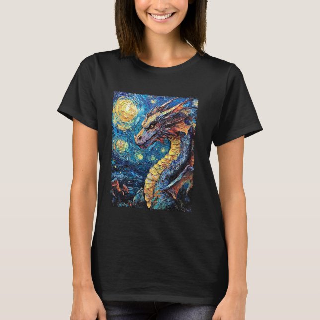 Moderne Kunstmalerei Van Gogh Starry Night Dragon T-Shirt (Vorderseite)