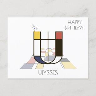 Moderne Kunststil-Monogramm. Buchstabe U Postkarte