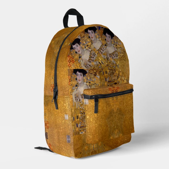 Moderne Kunsttasche, Adele, Lady in Gold, Gustav K Bedruckter Rucksack (Rückseitige Ecke links)