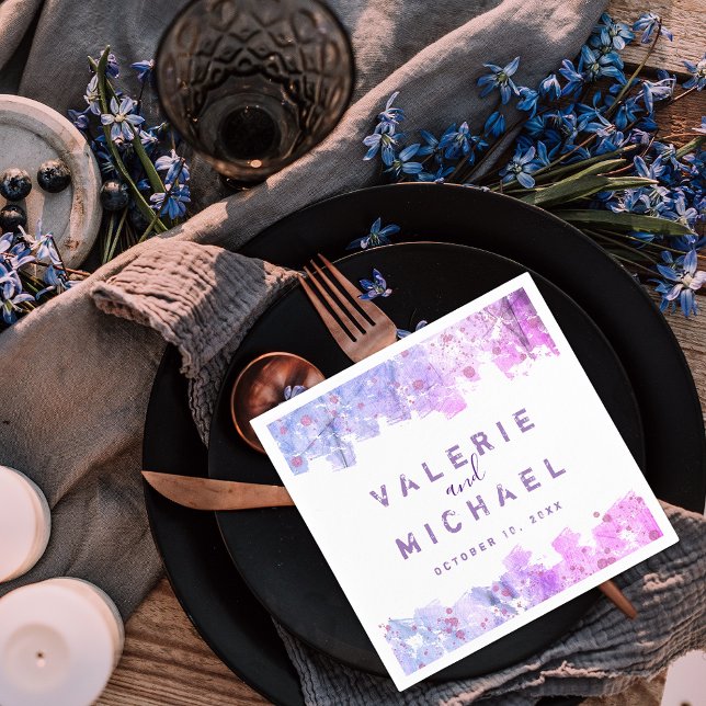 Moderne Kunsttischlerei Rosa und Lila Hochzeit Serviette (Von Creator hochgeladen)