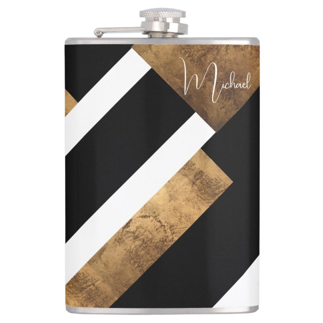 Moderne Kupfer-Geometrie mit Monogramm Chic Flachmann (Vorderseite)