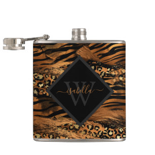 Moderne Kupfer-Glitter-Schrift-Monogramm Flachmann