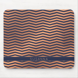 Moderne Kupfer Rose Gold Foil Zickzack Navy Blue Mousepad