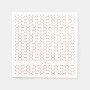 Moderne Kupfer-Roségoldfolie-Sechseck-Monogramm Serviette