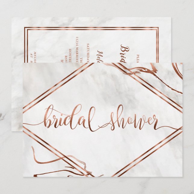 Moderne Kupfer- und Italienische Marmorhochzeit In Einladung (Vorne/Hinten)