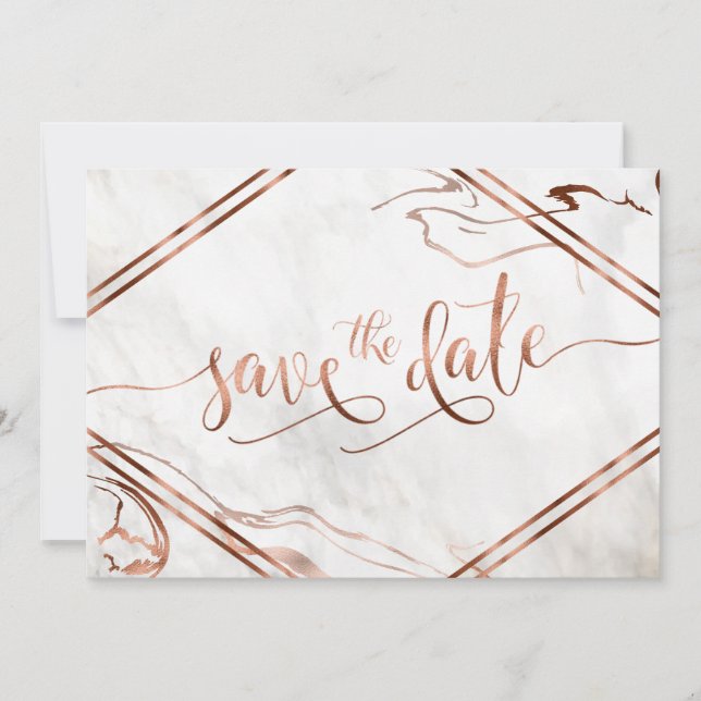 Moderne Kupfer- und Italienische Marmorhochzeit In Save The Date (Vorderseite)