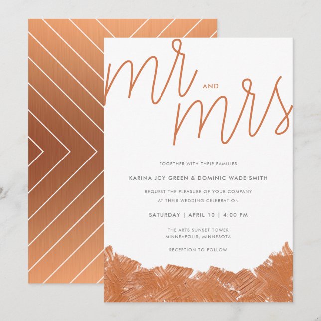 Moderne Kupferbürste Schlaganfall Hochzeit Einladu Einladung (Vorne/Hinten)