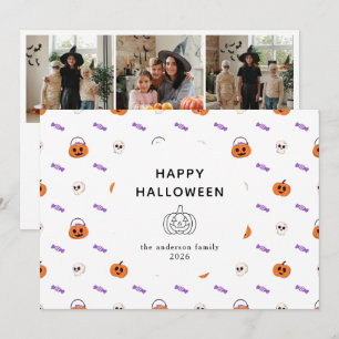 Moderne Kürbiskübel-Candy-Muster-Foto-Halloween Feiertagskarte
