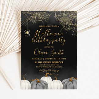 Moderne Kürbisspinne Halloween Geburtstagsparty Einladung