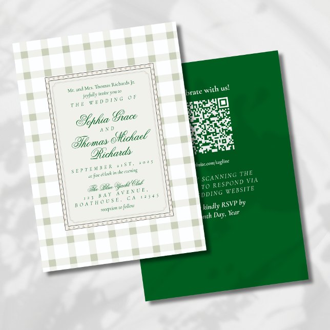 Moderne, kursive Skripterfassung - Einladung zur H (Bring understated style to your big day with this Earth Tone Green Wedding Invitation!)