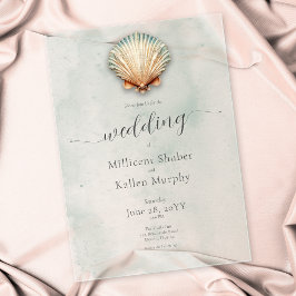 Moderne Küste Seashell Aqua Wedding Acryleinladungen