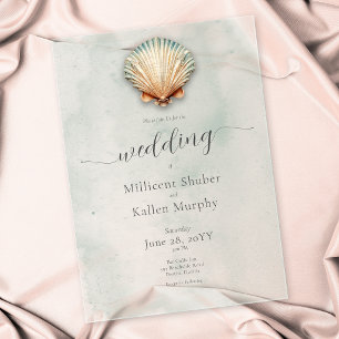 Moderne Küste Seashell Aqua Wedding Acryleinladungen