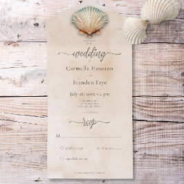 Moderne Küste Seashell Sand Wasserfarbe Kein Abend All In One Einladung