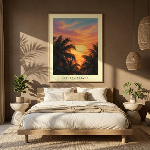 Moderne Küsten-Goldpalmen-Sonnenuntergangs-Wandkun Poster
