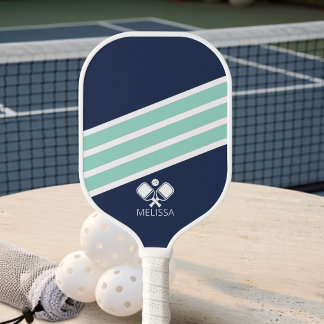 Moderne Küsten-Sommer-Navy-Mint-Weiß-Streifen Pickleball Schläger