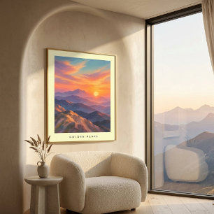 Moderne Küsten-Sonnenuntergangs-Berg-Wandkunstpost Poster