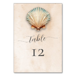 Moderne Küstenhochzeit Seashell Sand Wedding Tischnummer