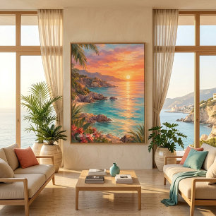 Moderne Küstenlandschaft Sonnenuntergang Tropische Poster