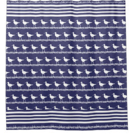 Moderne Küstenwache Nautical Navy Blue Sandpiper Duschvorhang