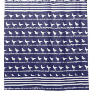 Moderne Küstenwache Nautical Navy Blue Sandpiper Duschvorhang
