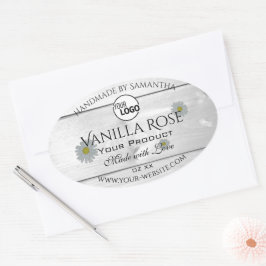 Moderne Labels für Weißholz-Körner-Produkte Floral Ovaler Aufkleber