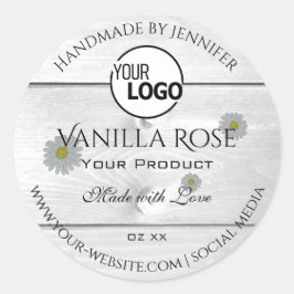 Moderne Labels für Weißholz-Körner-Produkte Floral Runder Aufkleber