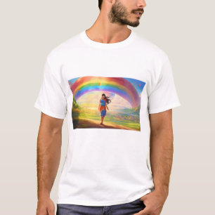 Moderne Lady Hinter dem Regenbogen-T - Shirt