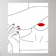 Moderne Lady in Hat mit Red Lipstick Line Art