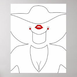 Moderne Lady in Hat mit Red Lipstick Line Art Poster