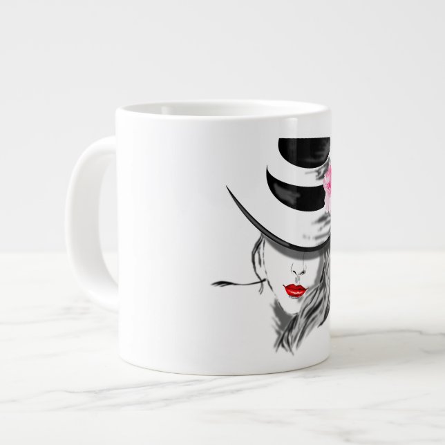 Moderne Lady mit Hutwurzel-Tasse Jumbo-Tasse (Vorderseite Links)