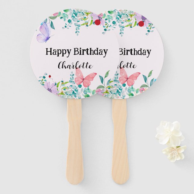 Moderne Ladybug Butterfly farbige Blume Geburtstag Fächer (Vorne und Hinten)