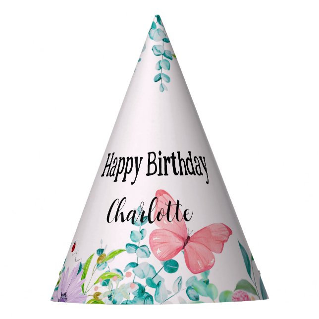 Moderne Ladybug Butterfly farbige Blume Geburtstag Partyhütchen (Vorderseite)