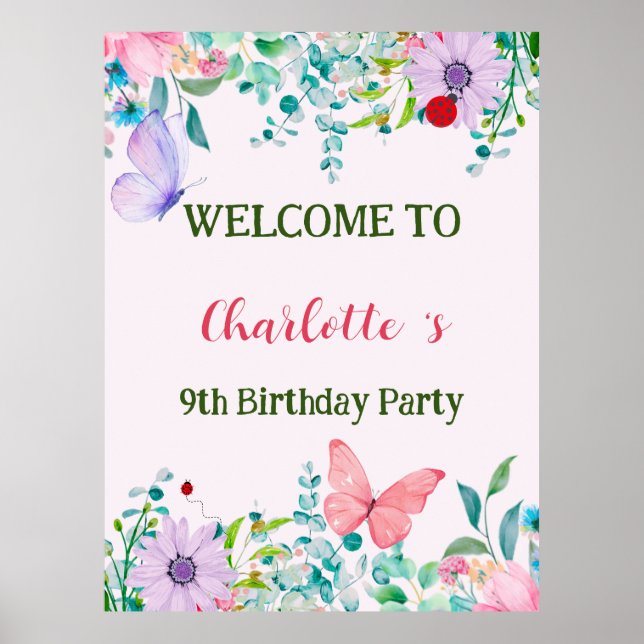 Moderne Ladybug Butterfly farbige Blume Geburtstag Poster (Vorne)