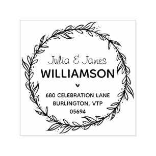 Moderne Landhaus-Adresse-Blumenkranz Permastempel