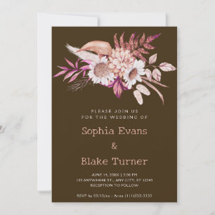 Moderne ländliche botanische Mokka-Hochzeit Einladung