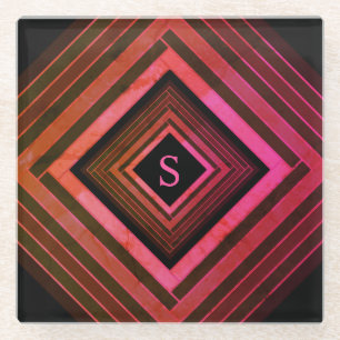 Moderne ländliche rosa geometrische Monogramme Glasuntersetzer