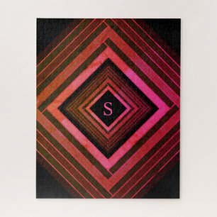 Moderne ländliche rosa geometrische Monogramme Puzzle