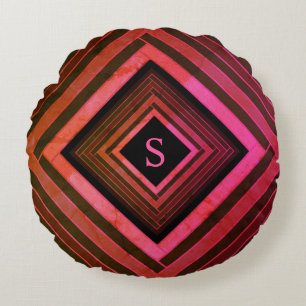 Moderne ländliche rosa geometrische Monogramme Rundes Kissen